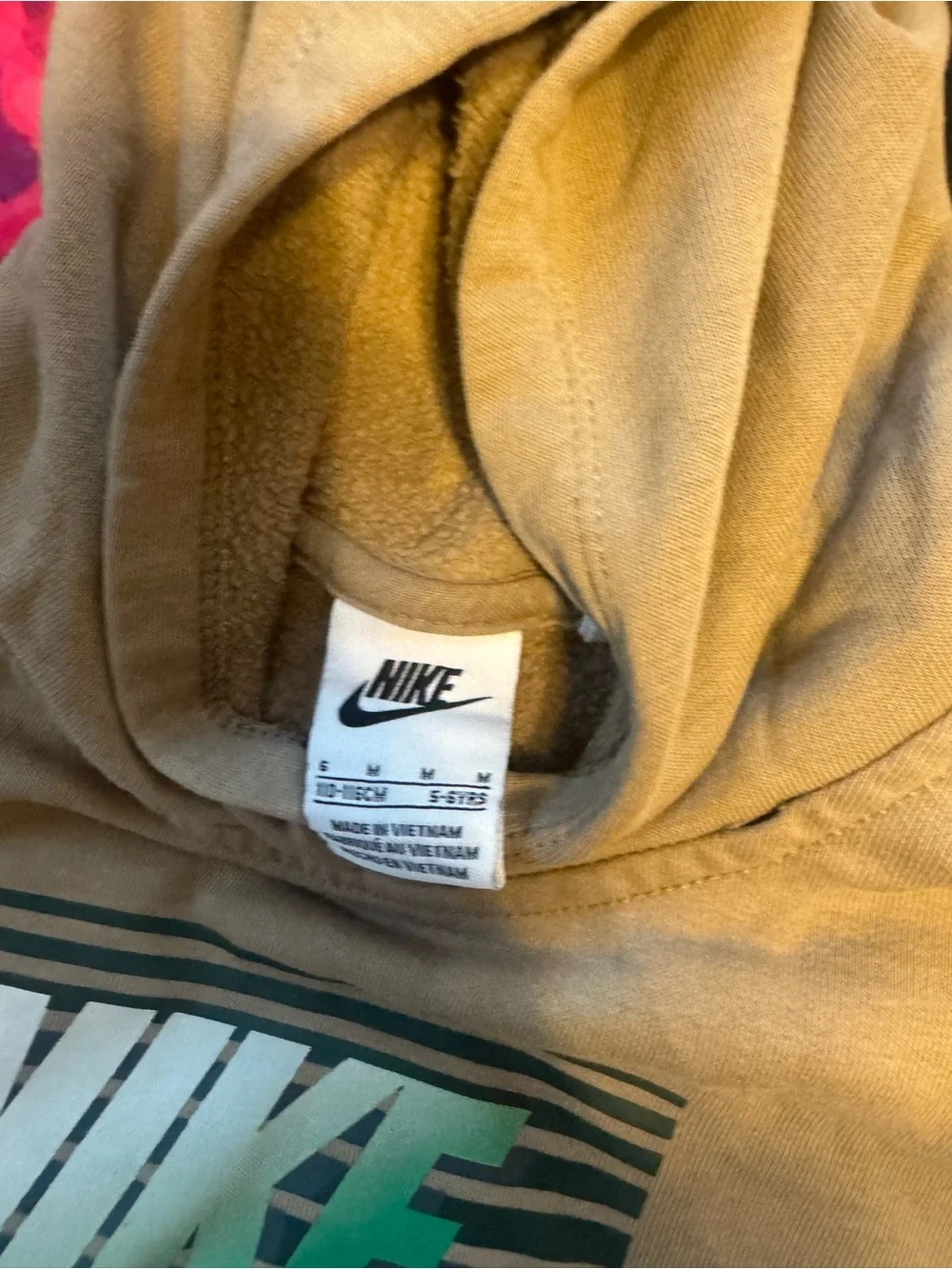 Nike Kids Hooded Sweatshirt in Tan with Green Logo